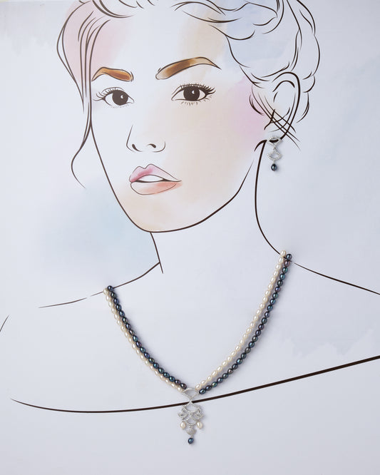 An Elegant Flow Pearl Necklace Set