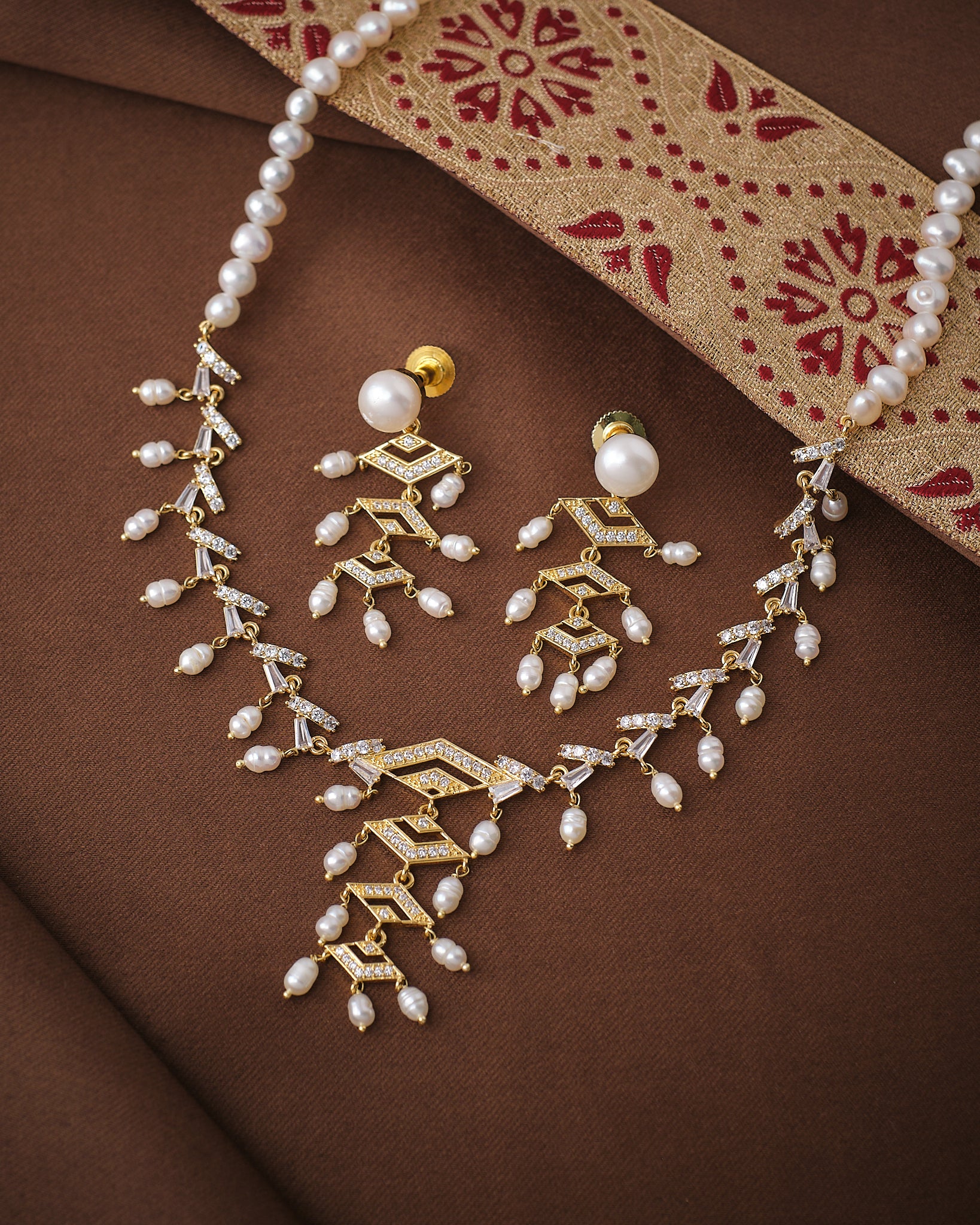 Trendy Pearl CZ Necklace Set