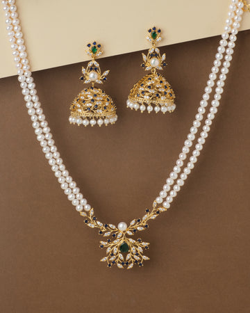 Beautiful Floral Pearl Necklace With Elegant Jhumka Set