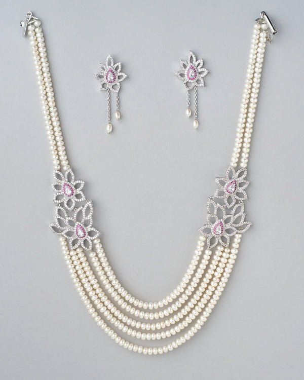 Floral Noble Pearl Drape Necklace Set