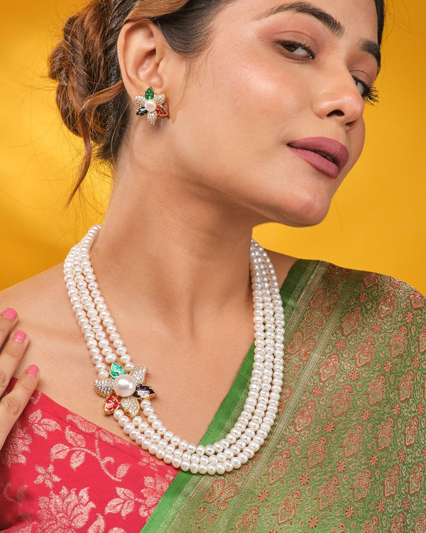 Royal Floral Pearl Necklace Set