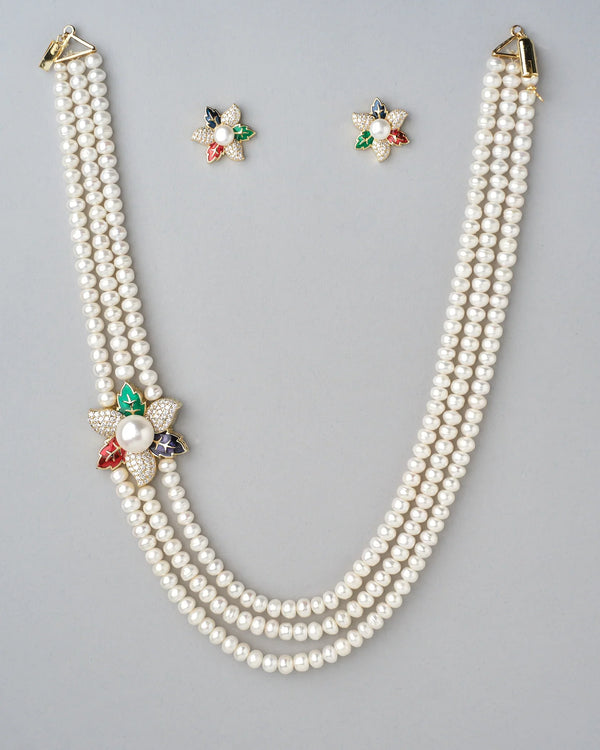 Royal Floral Pearl Necklace Set