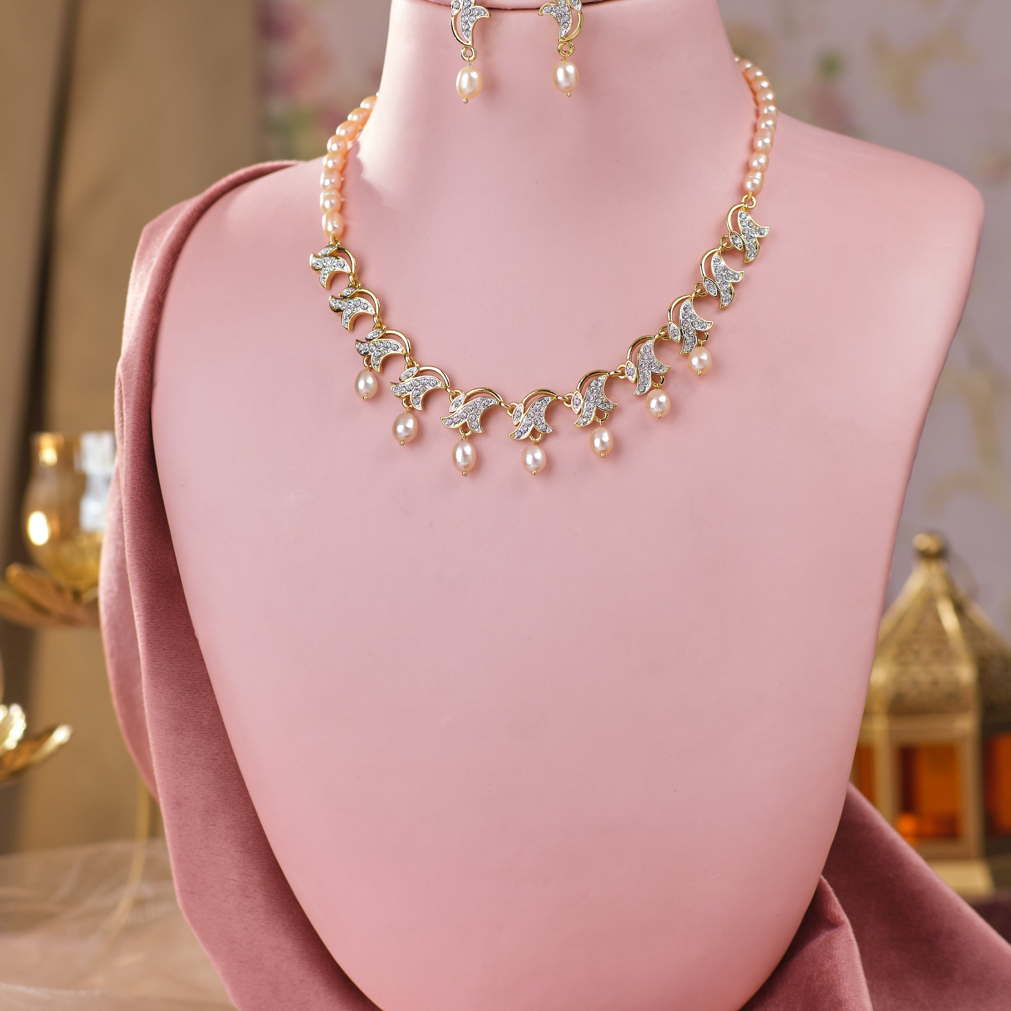 Golden Pearl Vine Bridal Necklace Set
