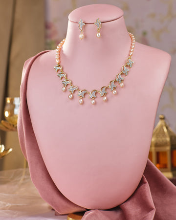 Golden Pearl Vine Bridal Necklace Set