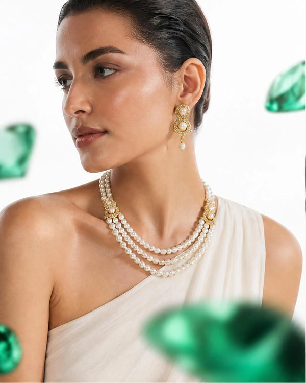 Regent Multi-Tiered Pink Pearl Set with Halo CZ Connectors