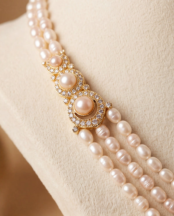 Regent Multi-Tiered Pink Pearl Set with Halo CZ Connectors