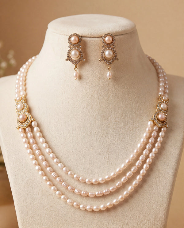 Regent Multi-Tiered Pink Pearl Set with Halo CZ Connectors