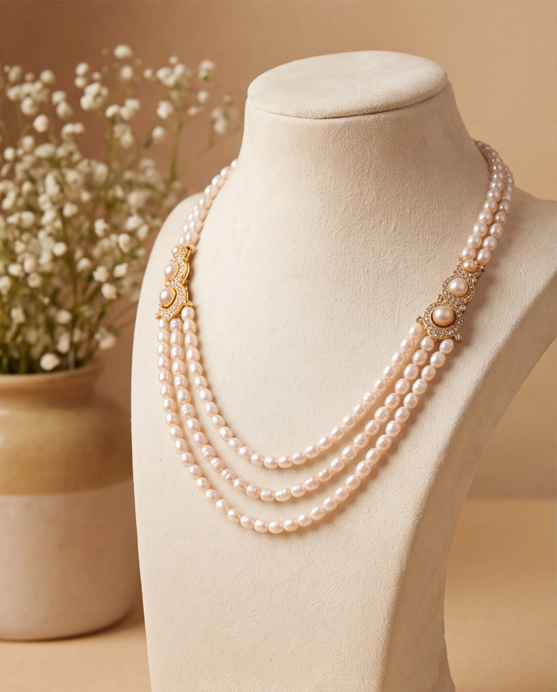 Regent Multi-Tiered Pink Pearl Set with Halo CZ Connectors