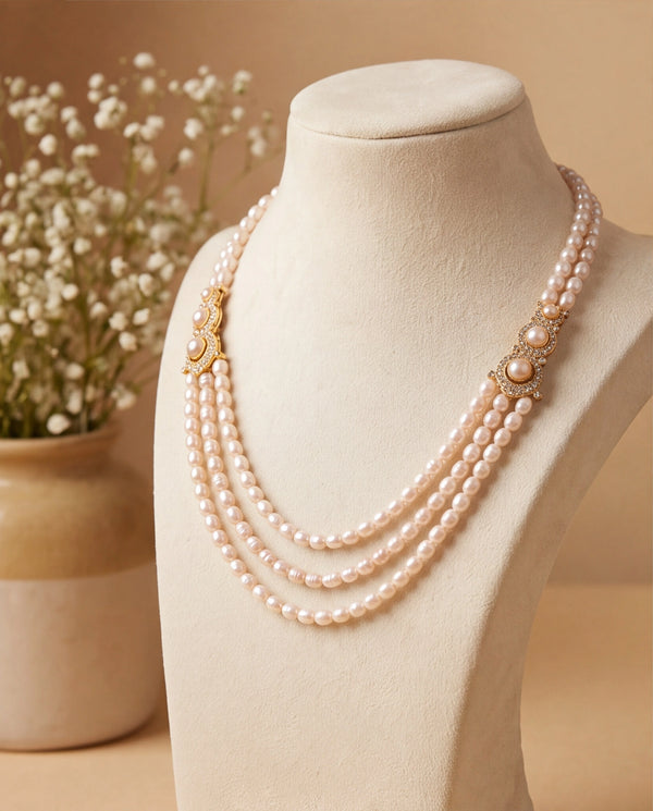 Regent Multi-Tiered Pink Pearl Set with Halo CZ Connectors