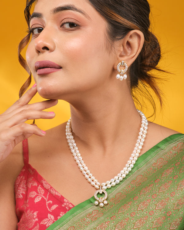 Pretty CZ Pearl Necklace Set