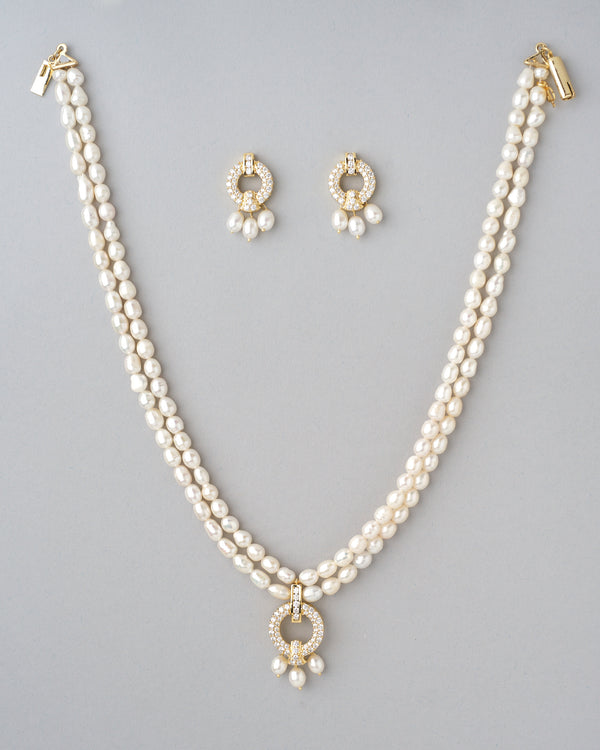 Pretty CZ Pearl Necklace Set