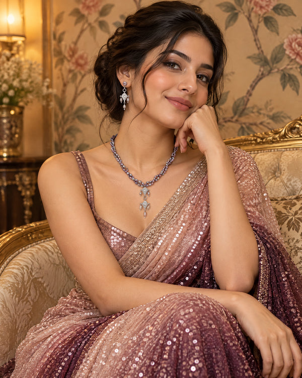 Silver-Tone Iridescent Black Pearl Double-Strand Pendant Necklace & Drop Earrings Set