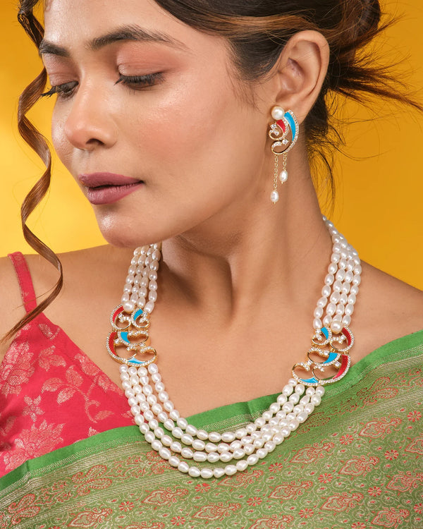 Graceful Queen Pearl CZ Necklace Set