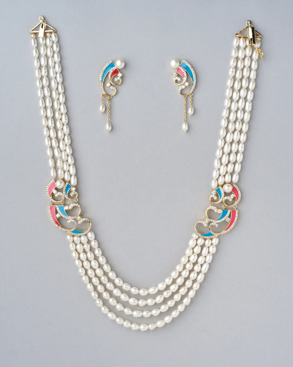 Graceful Queen Pearl CZ Necklace Set