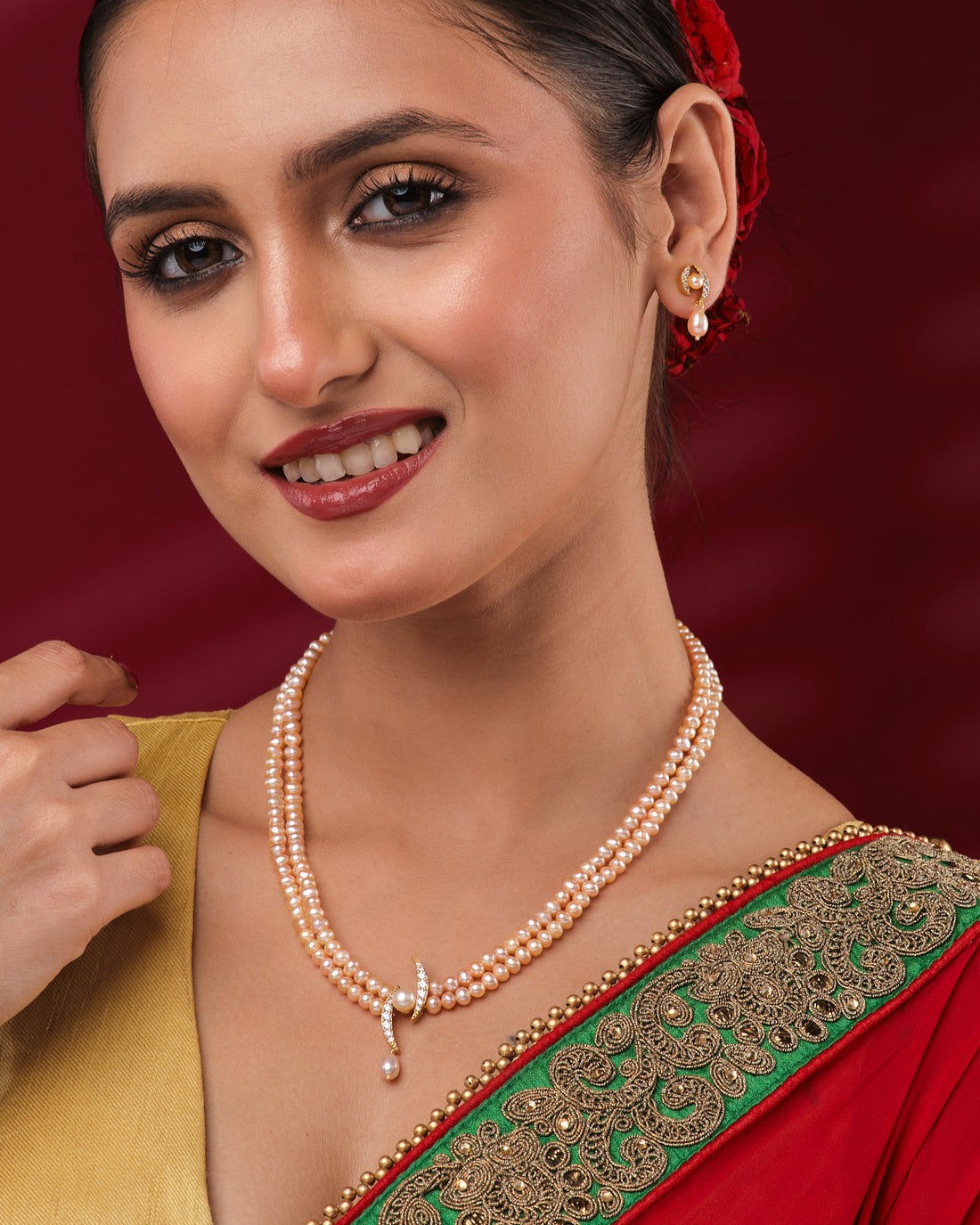 Blush Peach Bridal Pearl Necklace Set