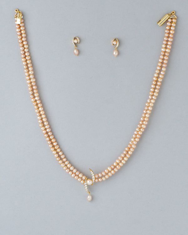 Blush Peach Bridal Pearl Necklace Set