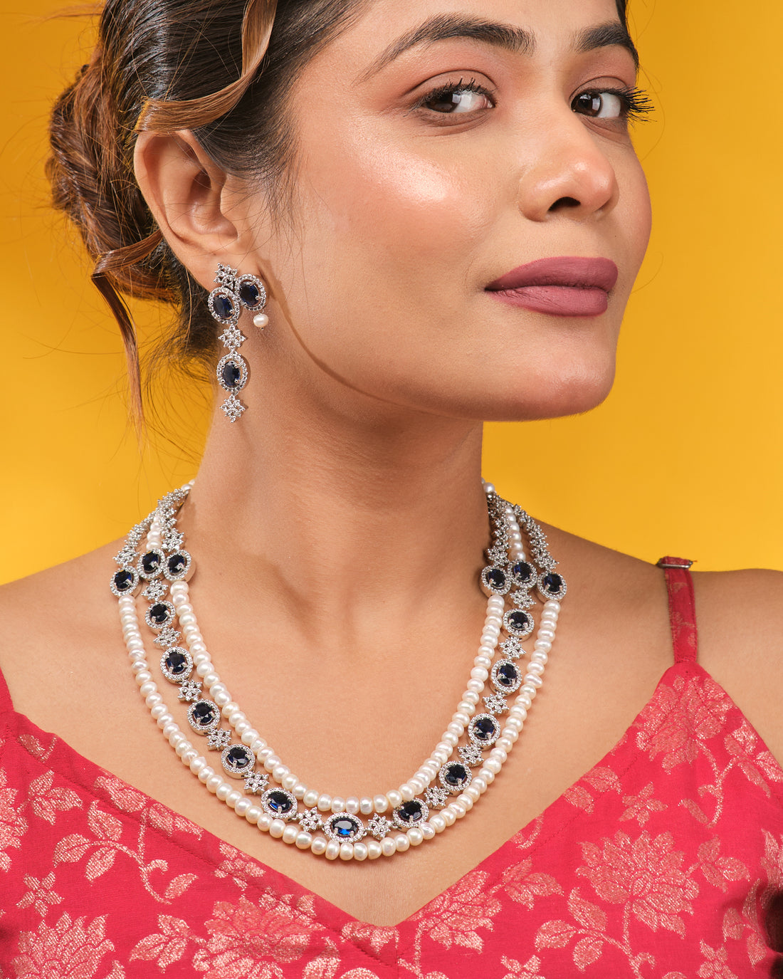 Noor Royal Light CZ Pearl Necklace Set
