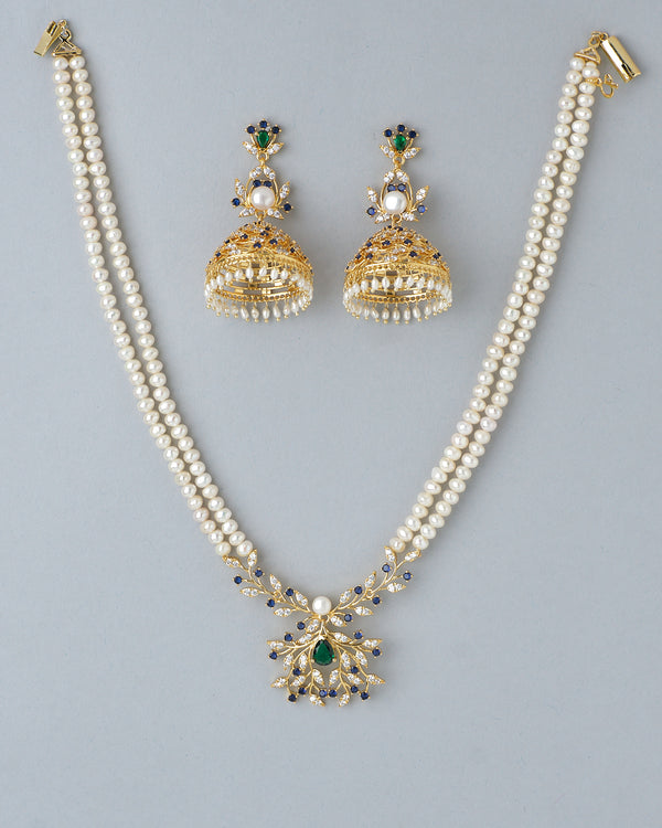 Emerald & Sapphire Beautiful Pearl Bridal Necklace Set