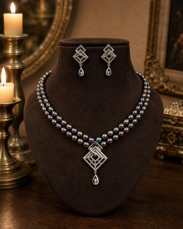 Sophisticated Double Strand Black Pearl Set
