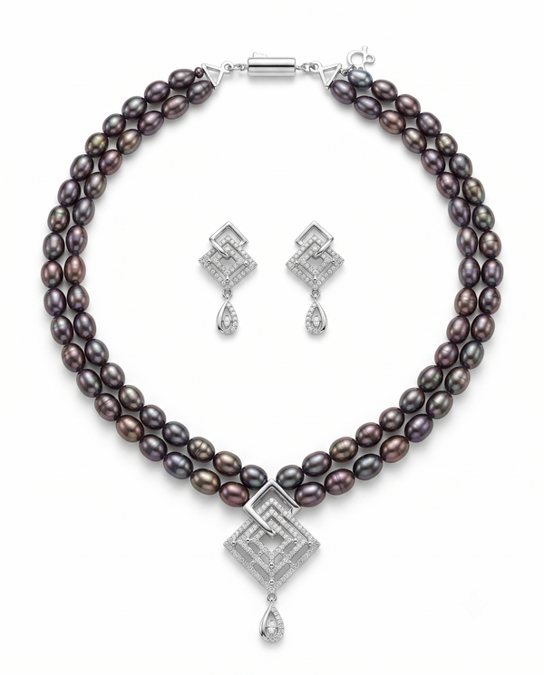 Sophisticated Double Strand Black Pearl Set