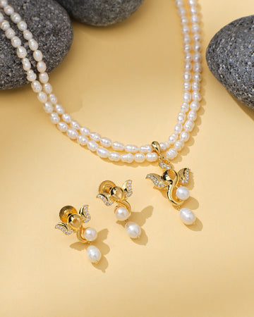 Ganesh Inspired Pearl CZ Stone Set