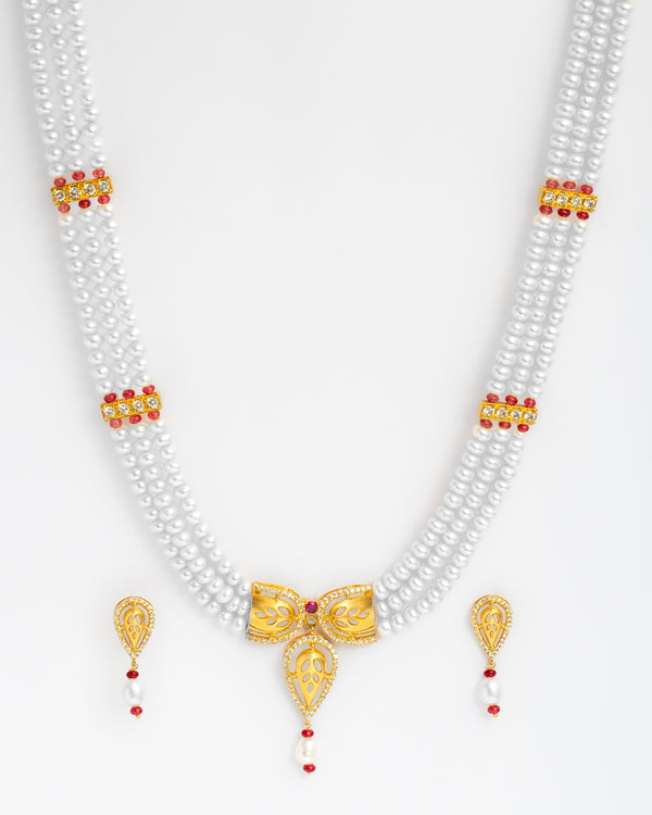 Royal Gold Plated Pearl Necklace Set