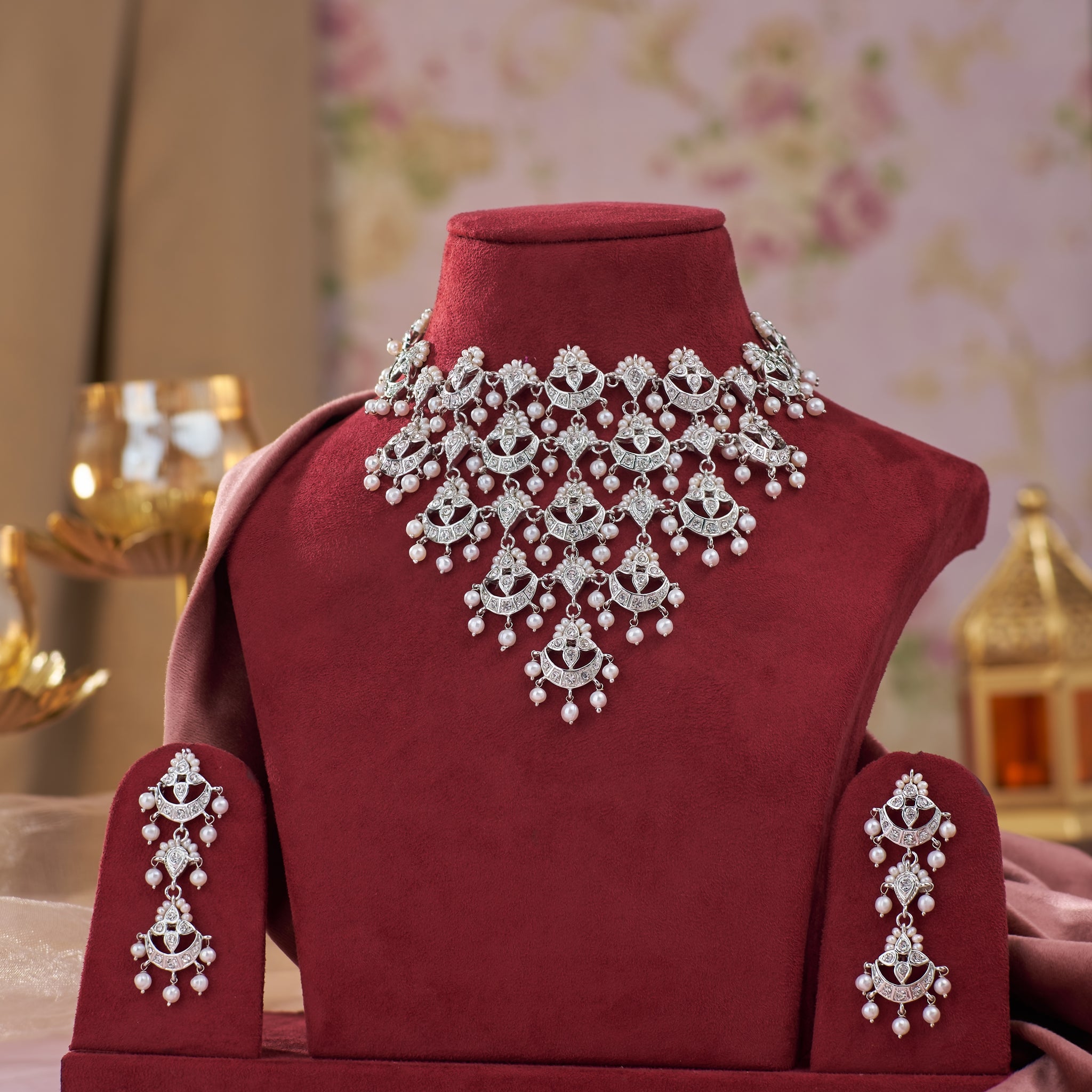 Celestial Crescent Bridal Necklace Set