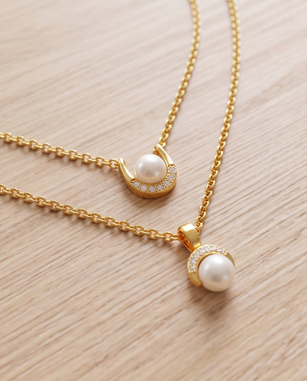 Gold-Toned Layered Pearl Jewelry Set with Cubic Zirconia Accents