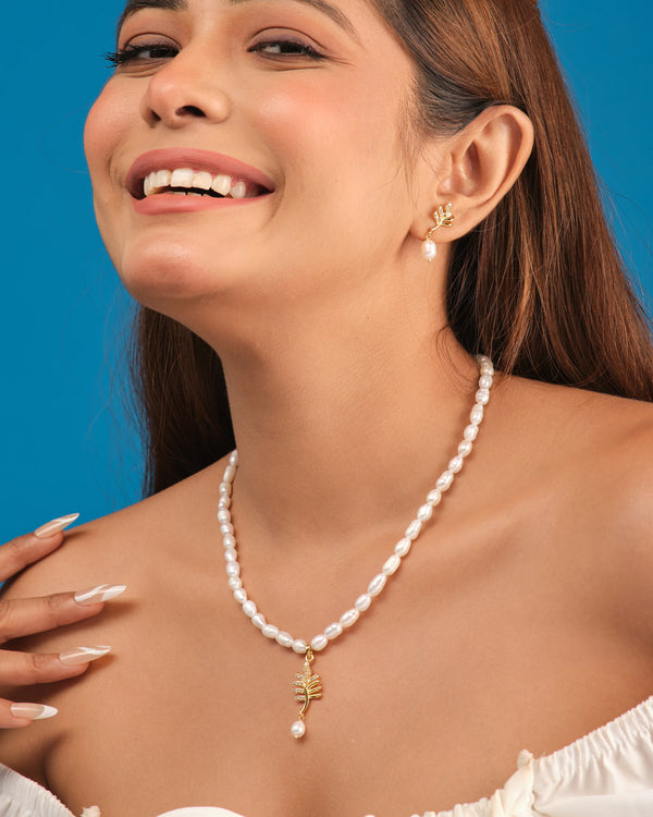 Elegant Pearl & CZ Necklace Set