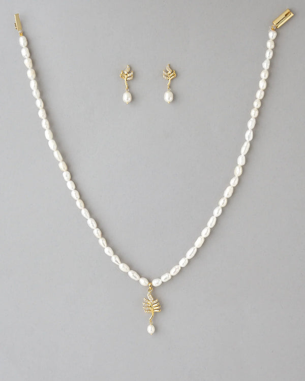Elegant Pearl & CZ Necklace Set