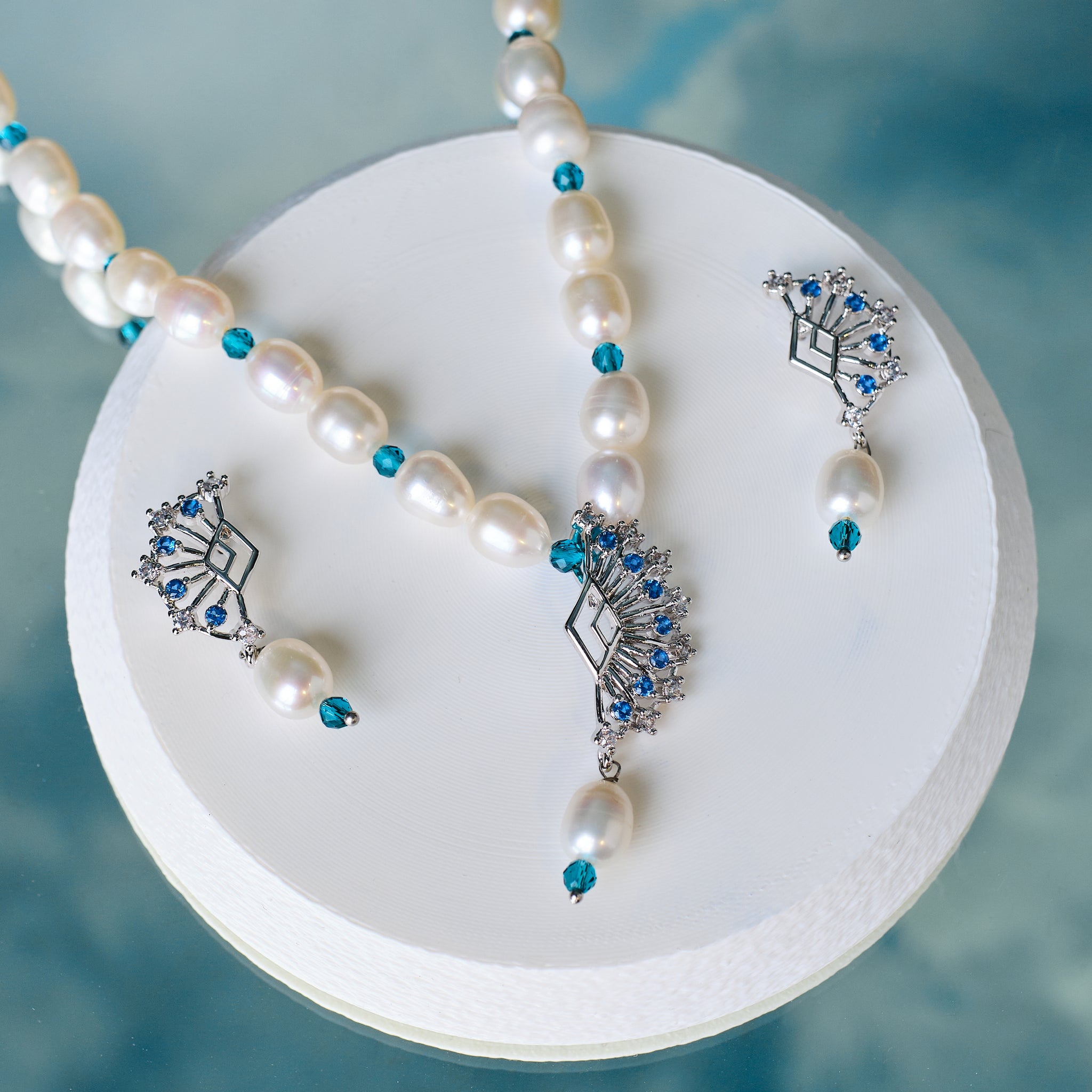 Evening Pearl & CZ Necklace Set