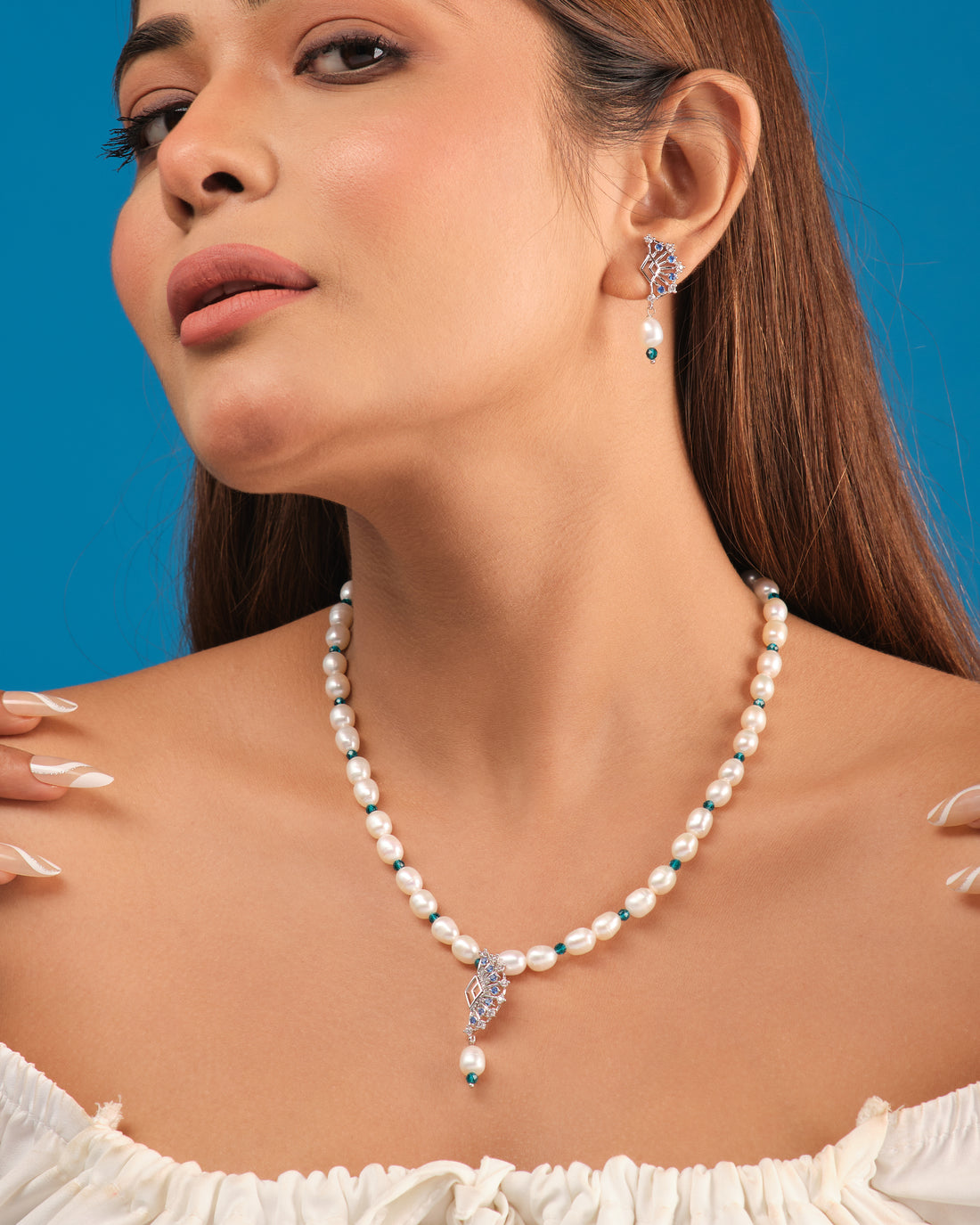 Evening Pearl & CZ Necklace Set