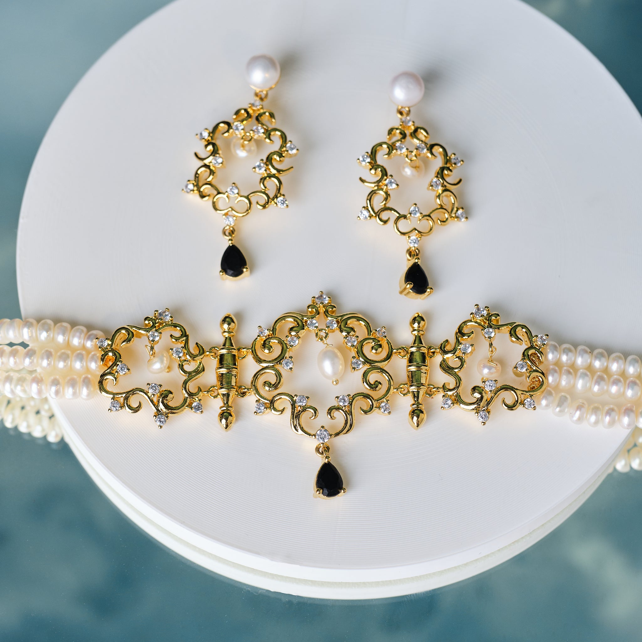 Bridal Pearl & CZ Necklace Set