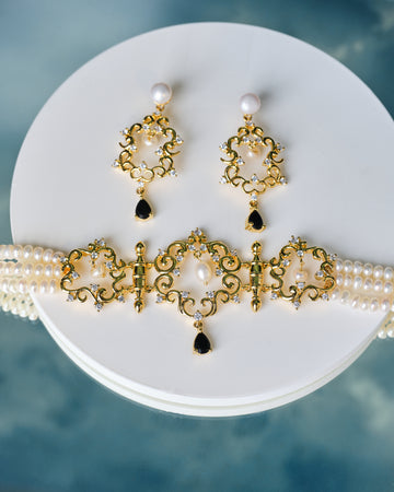 Bridal Pearl & CZ Necklace Set