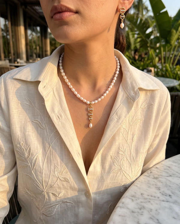Luminous Freshwater Pearl Necklace & Drop Earrings Set