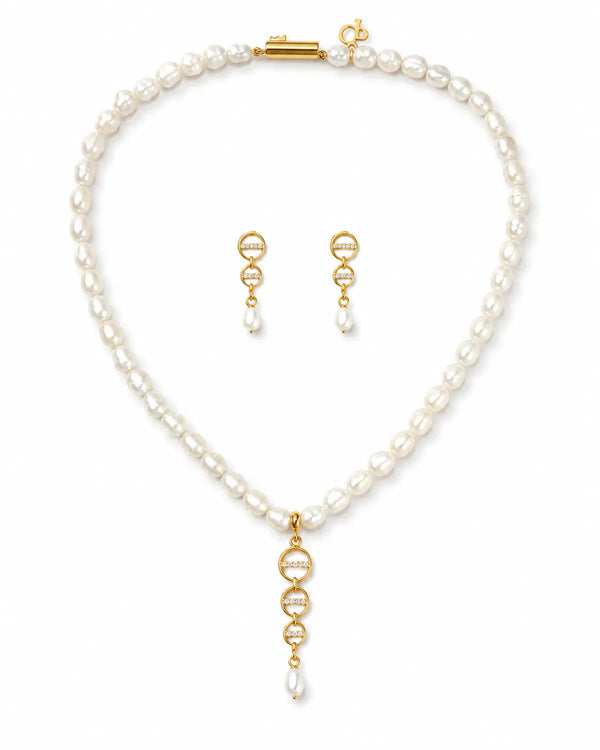 Luminous Freshwater Pearl Necklace & Drop Earrings Set