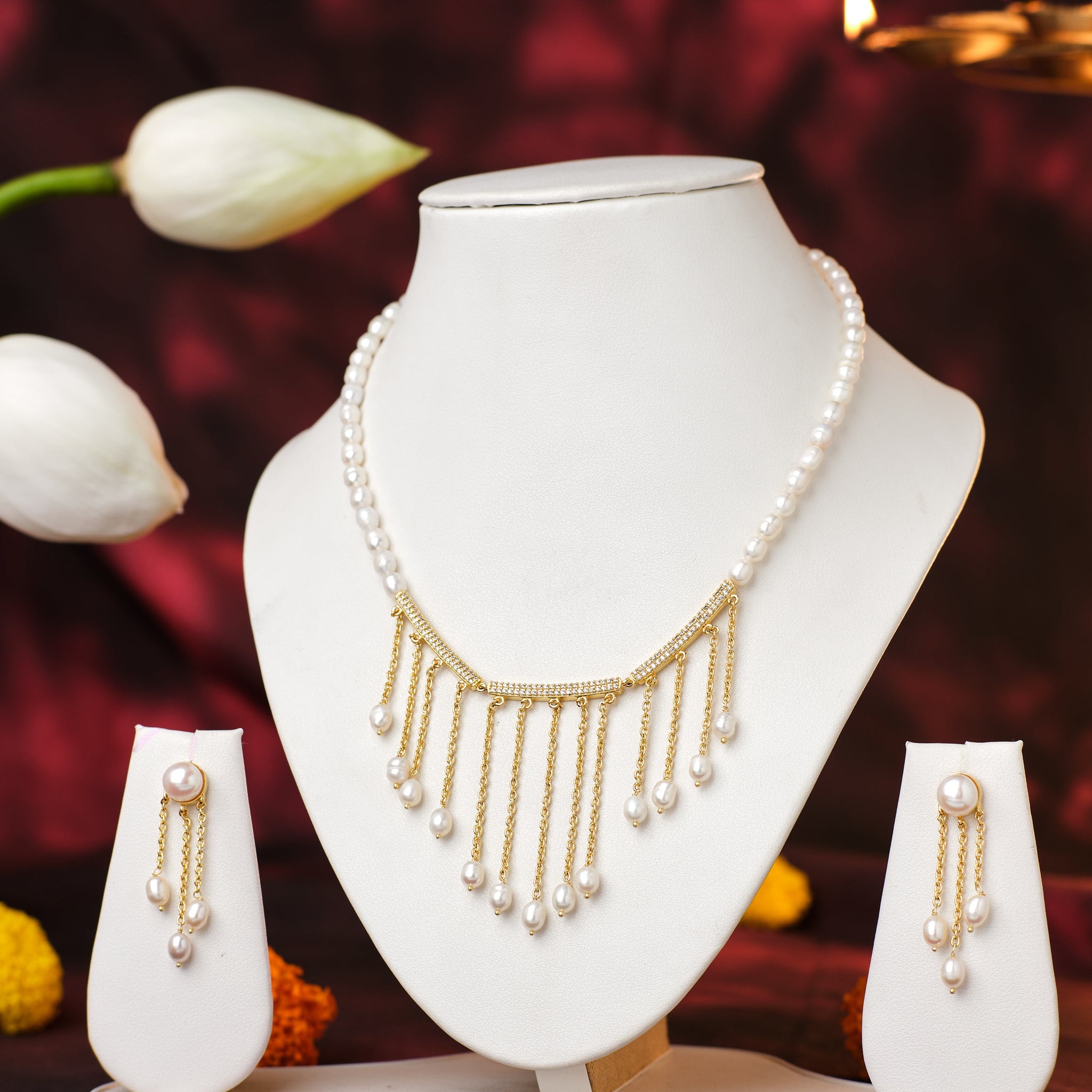 Cascading Pearl Fringe Set