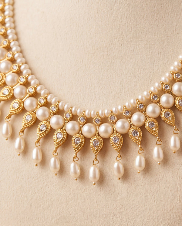Heritage Pear-Cut Kundan & Pearl Mesh Bridal Necklace Set