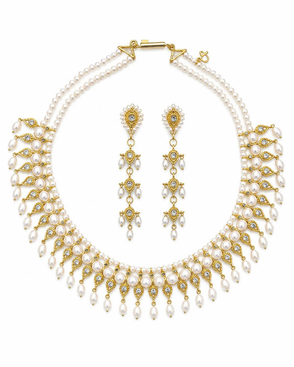 Heritage Pear-Cut Kundan & Pearl Mesh Bridal Necklace Set