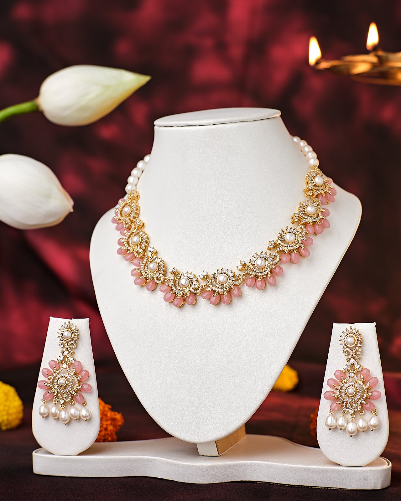 Floral Lamp Pear Necklace Set