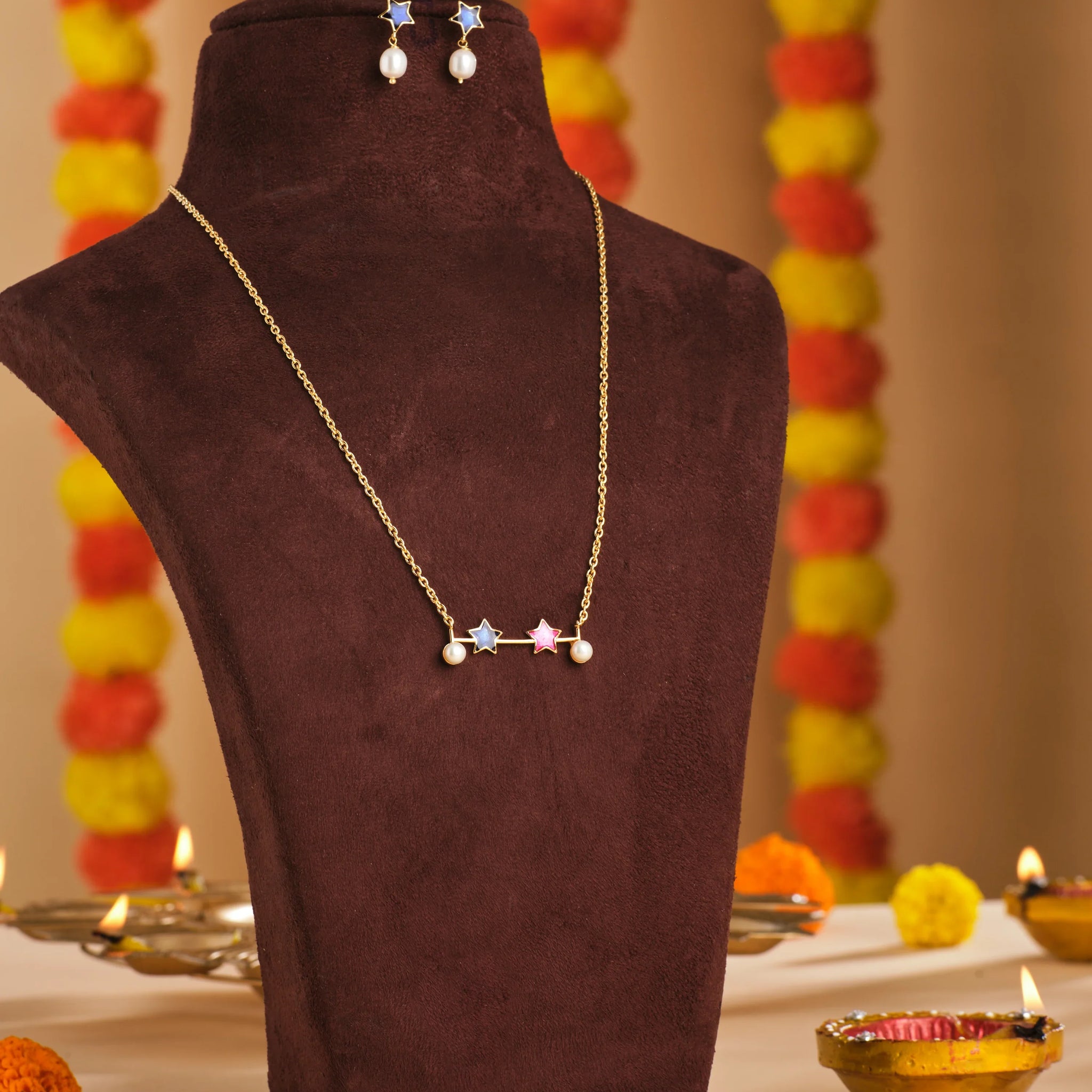 Elegant Pearl Pendant Set with Star Accents