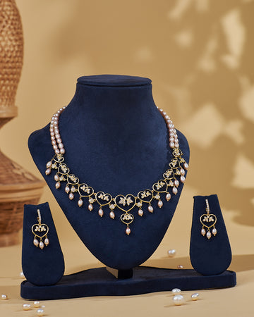 Delicate Heart Vine Pearl Drop Necklace Set
