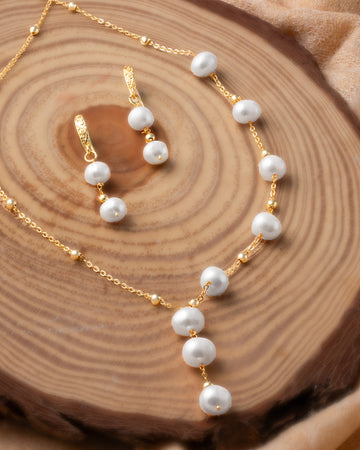 Pink Pearl Drop Necklace Set with Gold Chain