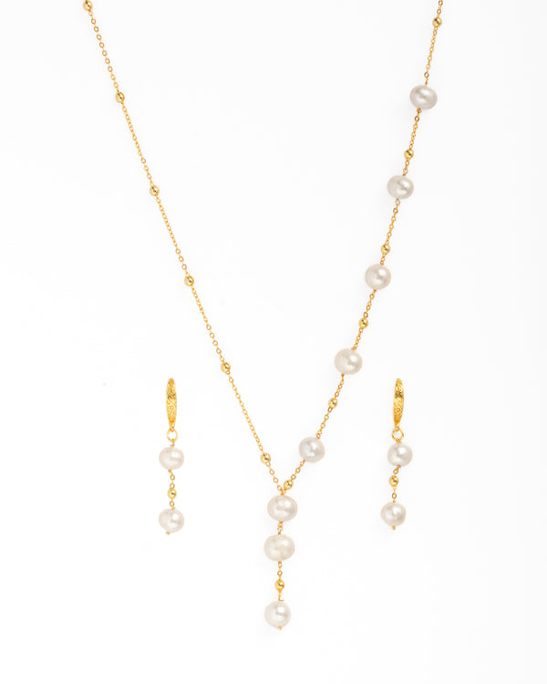 Pink Pearl Drop Necklace Set with Gold Chain