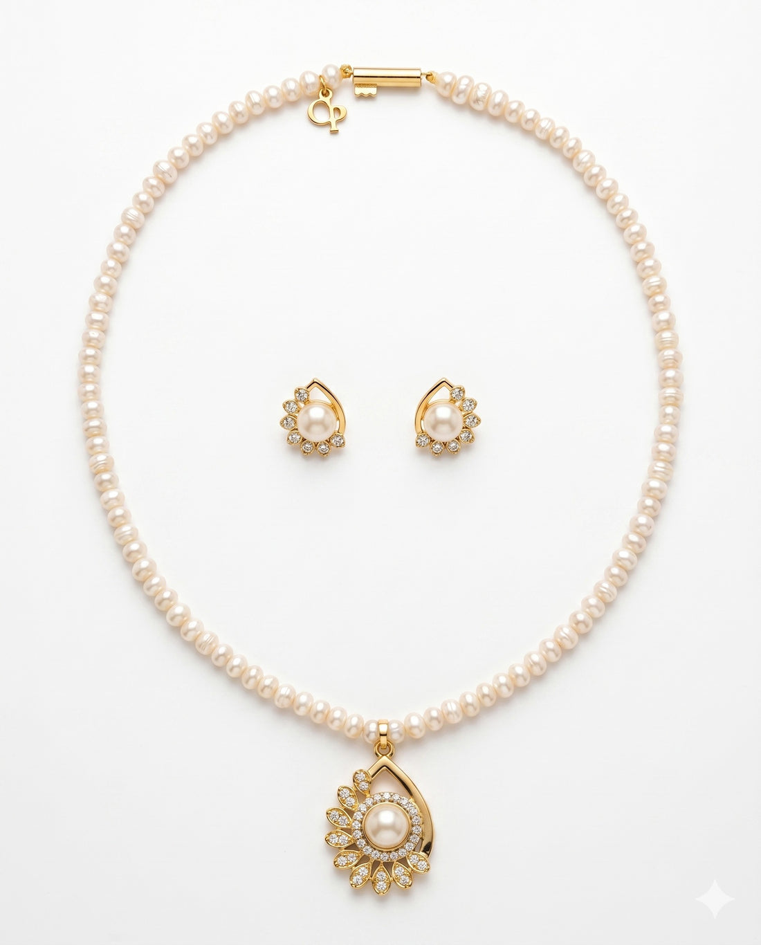 Royal One -Strand Pearl Necklace Set with Matching Drop Earrings
