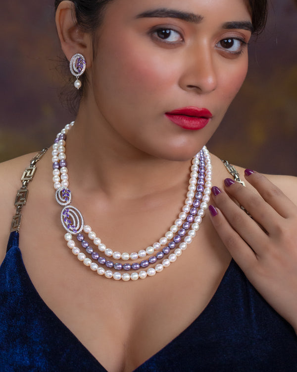 Elegant Triple-Strand Pearl Necklace Set