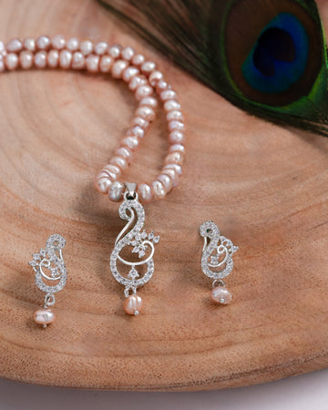 Elegant Pearl Necklace Set with CZ Swan Pendant