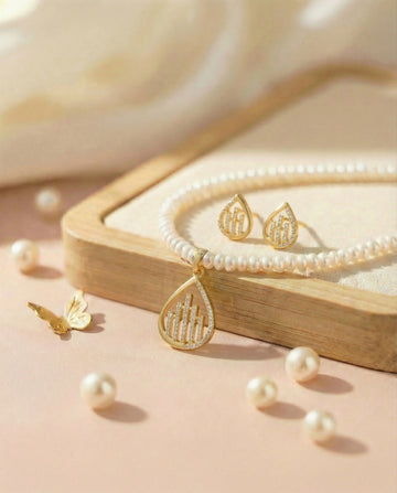 Teardrop Crystal & Pearl Necklace Set