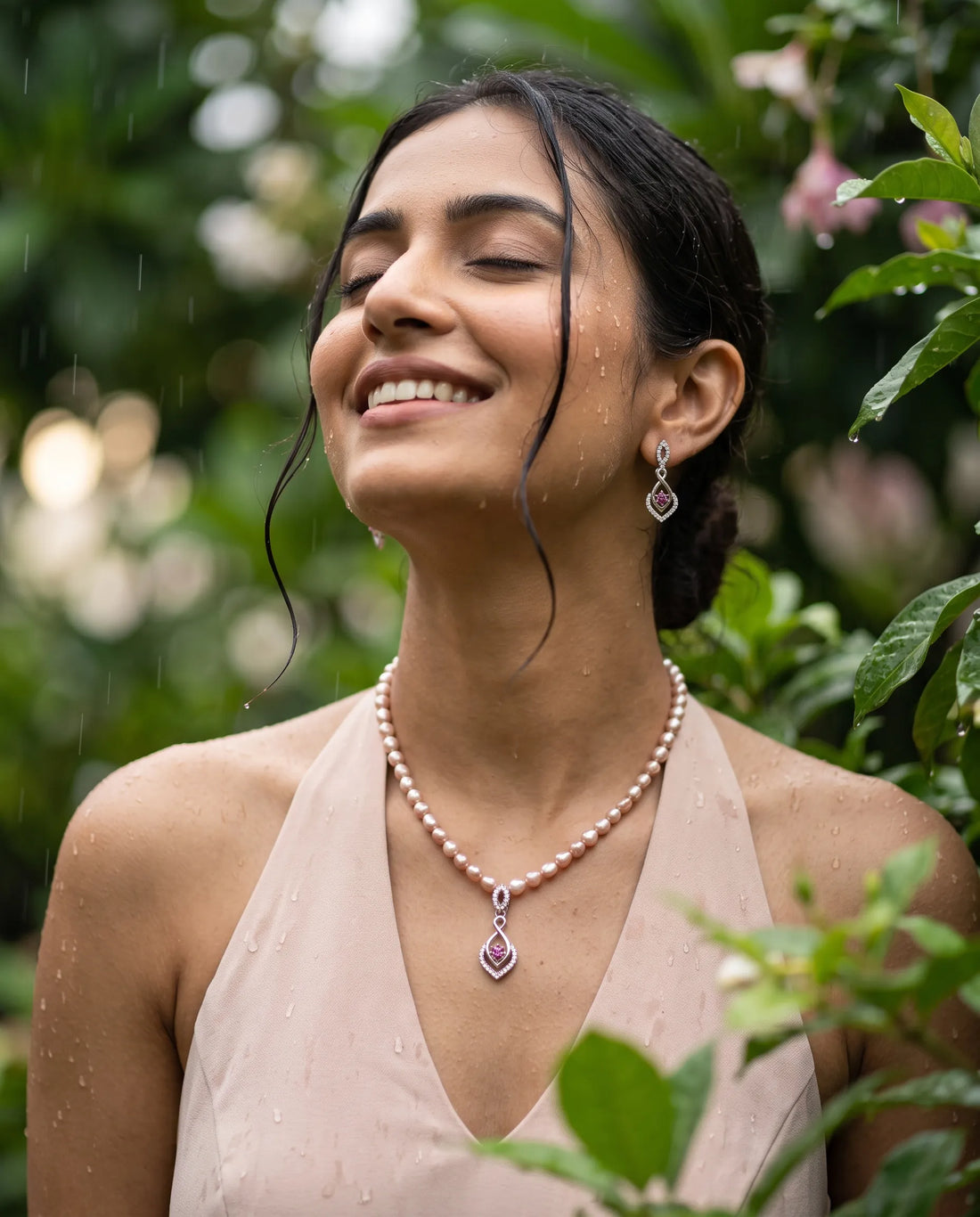 Radiant Purple Pearl Infinity Blossom Jewellery Set