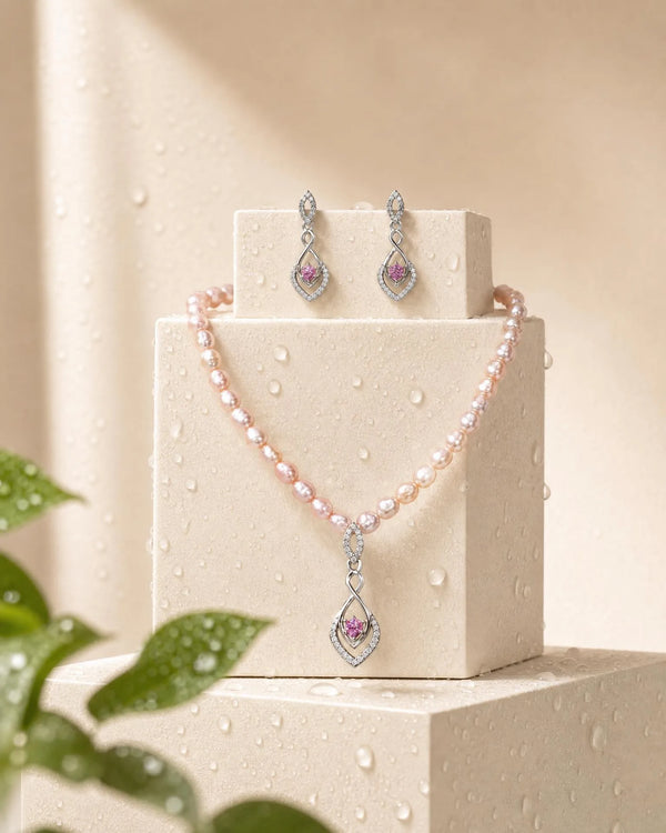 Radiant Purple Pearl Infinity Blossom Jewellery Set